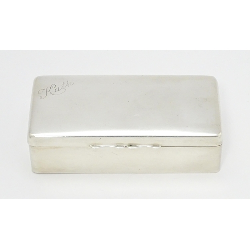 608 - A silver box engraved Kath, hallmarked Birmingham 1923, maker A. &. J. Zimmerman. Approx. 4