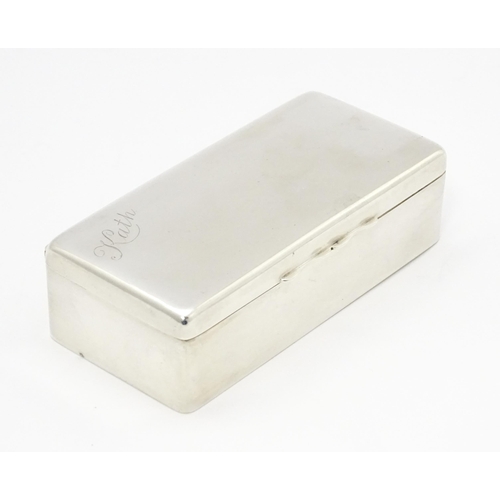 608 - A silver box engraved Kath, hallmarked Birmingham 1923, maker A. &. J. Zimmerman. Approx. 4