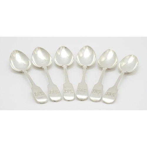 609 - Six assorted silver teaspoons, hallmarked Exeter, one 1836, one 1839, and four 1844. Approx. 5