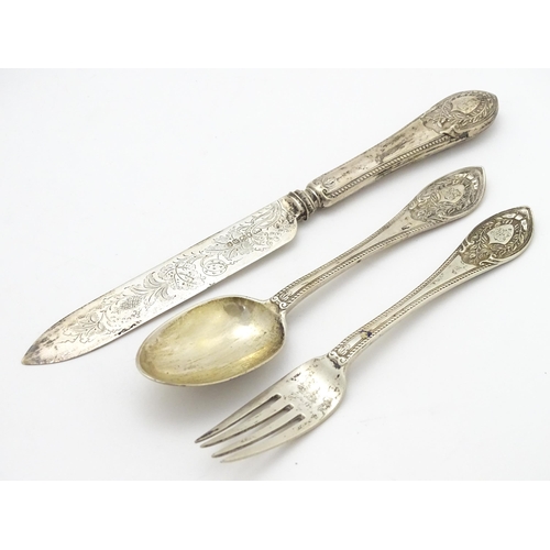 626 - A Victorian silver Christening spoon and fork hallmarked London 1873 / 1875, maker Atkin Brothers. T... 