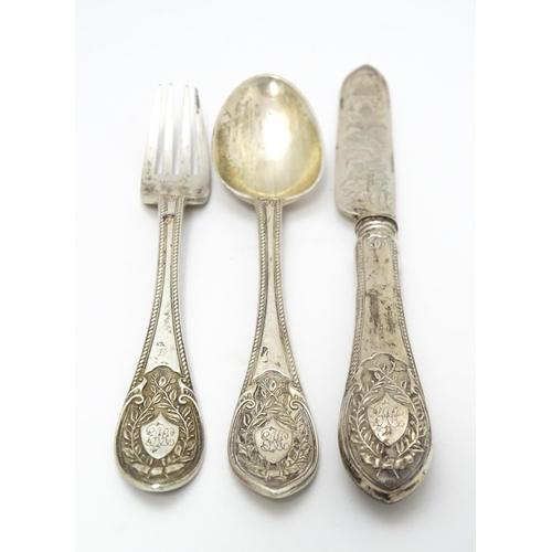 626 - A Victorian silver Christening spoon and fork hallmarked London 1873 / 1875, maker Atkin Brothers. T... 