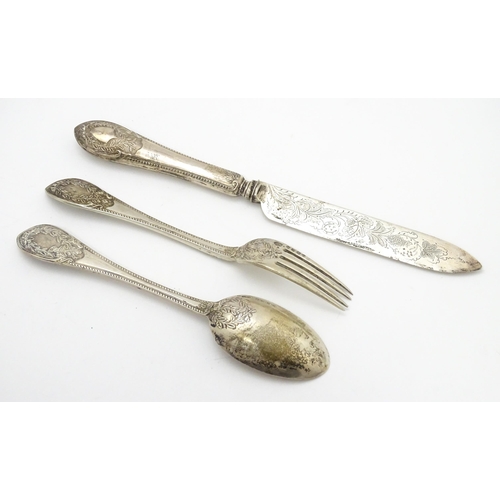 626 - A Victorian silver Christening spoon and fork hallmarked London 1873 / 1875, maker Atkin Brothers. T... 