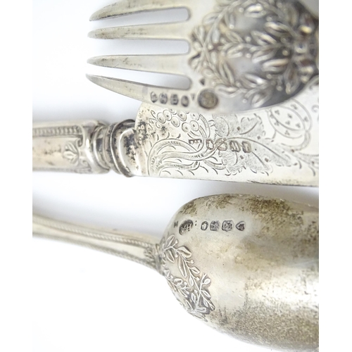 626 - A Victorian silver Christening spoon and fork hallmarked London 1873 / 1875, maker Atkin Brothers. T... 