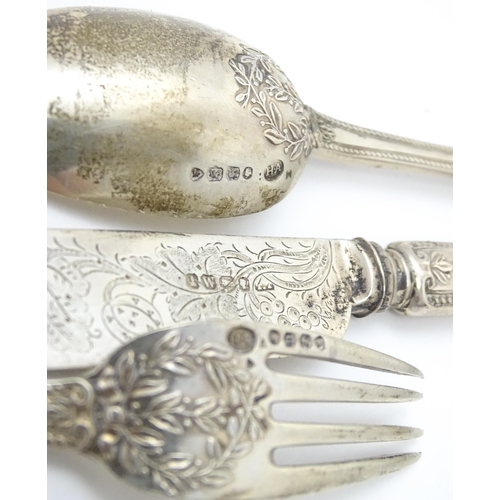 626 - A Victorian silver Christening spoon and fork hallmarked London 1873 / 1875, maker Atkin Brothers. T... 