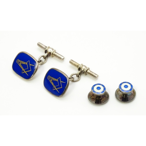 840A - Two silver studs with enamel detail hallmarked Birmingham 1987 maker Deakin & Francis. Together with... 