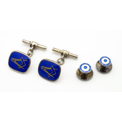 840A - Two silver studs with enamel detail hallmarked Birmingham 1987 maker Deakin & Francis. Together with... 