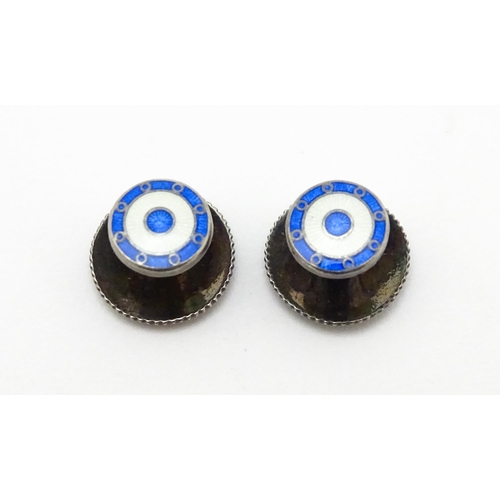 840A - Two silver studs with enamel detail hallmarked Birmingham 1987 maker Deakin & Francis. Together with... 