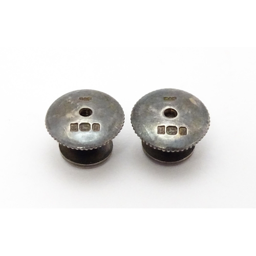 840A - Two silver studs with enamel detail hallmarked Birmingham 1987 maker Deakin & Francis. Together with... 