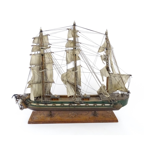 1282 - A 20thC scale model of a frigate / sailing ship, titled to plaque 'The President Frigate Year 1800'.... 