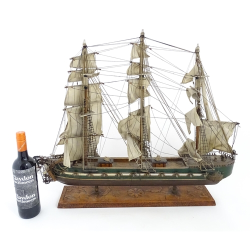 1282 - A 20thC scale model of a frigate / sailing ship, titled to plaque 'The President Frigate Year 1800'.... 