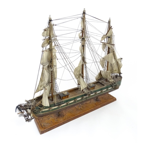 1282 - A 20thC scale model of a frigate / sailing ship, titled to plaque 'The President Frigate Year 1800'.... 