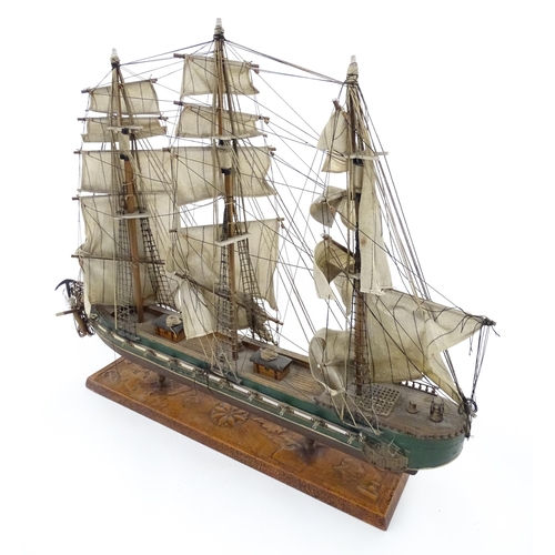 1282 - A 20thC scale model of a frigate / sailing ship, titled to plaque 'The President Frigate Year 1800'.... 