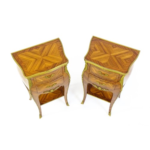 1646 - A pair of early / mid 20thC kingwood cabinets with gilt metal banding and floral mounts, each cabine... 