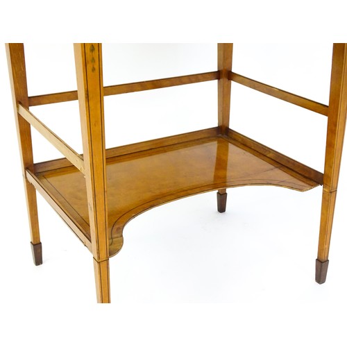 1658 - A 19thC satinwood Bonheur du jour, the removeable top having an arched carrying handle and three sma... 