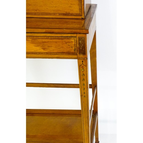 1658 - A 19thC satinwood Bonheur du jour, the removeable top having an arched carrying handle and three sma... 