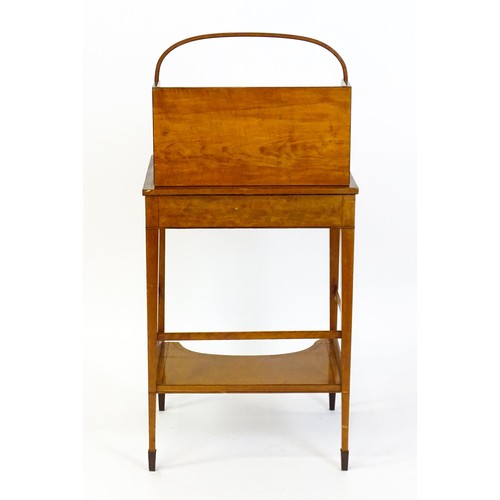 1658 - A 19thC satinwood Bonheur du jour, the removeable top having an arched carrying handle and three sma... 