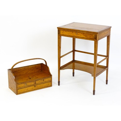 1658 - A 19thC satinwood Bonheur du jour, the removeable top having an arched carrying handle and three sma... 