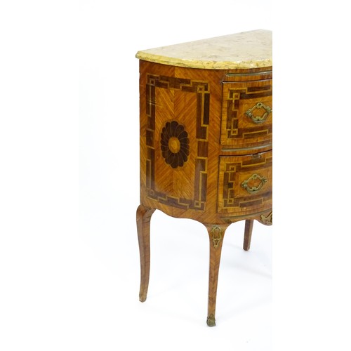 1661 - A late 18thC kingwood cabinet of demi lune form with a marble top above two short drawers, the struc... 