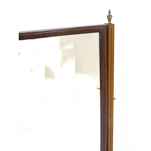 1663 - A late 19thC walnut toilet mirror / dressing mirror with satinwood inlay and surmounted by brass fin... 