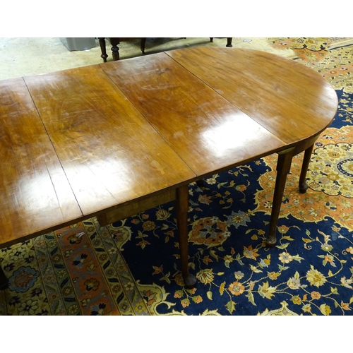 1531 - A 19thC mahogany D - end dining table comprised of two demi lune tables and a drop flap table raised... 