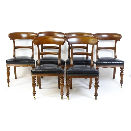 1539 - A set of six 19thC mahogany dining chairs with large curved top rails, bowed, moulded mid rails and ... 