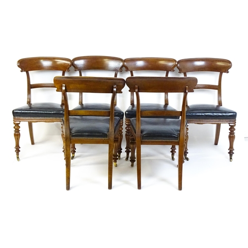 1539 - A set of six 19thC mahogany dining chairs with large curved top rails, bowed, moulded mid rails and ... 