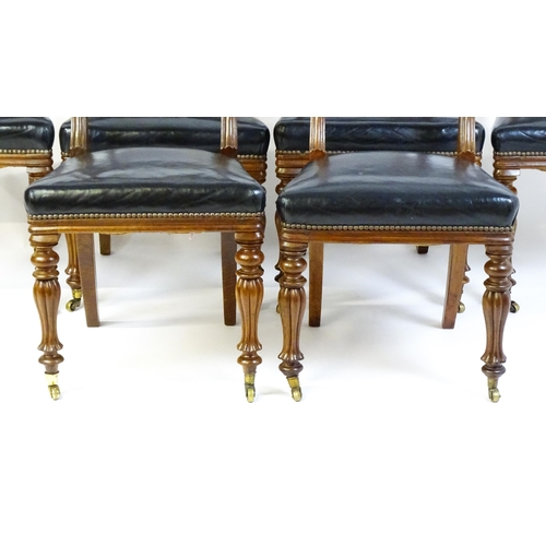 1539 - A set of six 19thC mahogany dining chairs with large curved top rails, bowed, moulded mid rails and ... 