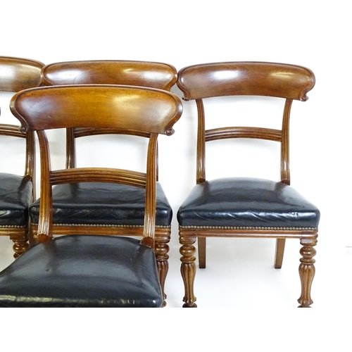 1539 - A set of six 19thC mahogany dining chairs with large curved top rails, bowed, moulded mid rails and ... 