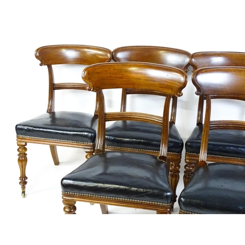 1539 - A set of six 19thC mahogany dining chairs with large curved top rails, bowed, moulded mid rails and ... 