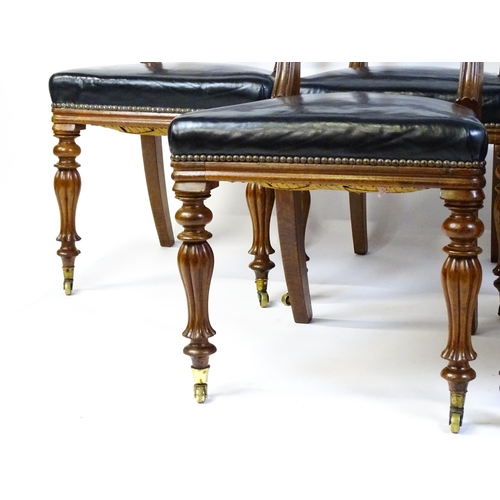 1539 - A set of six 19thC mahogany dining chairs with large curved top rails, bowed, moulded mid rails and ... 