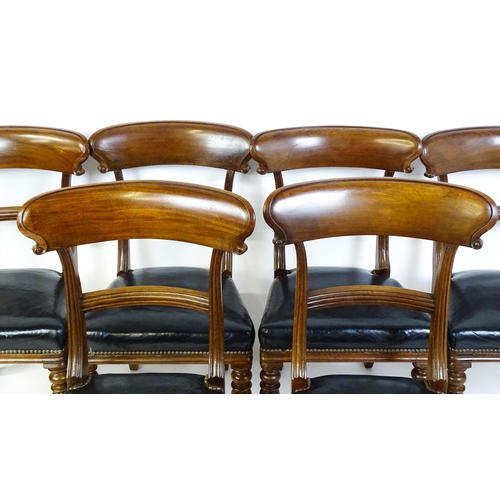 1539 - A set of six 19thC mahogany dining chairs with large curved top rails, bowed, moulded mid rails and ... 