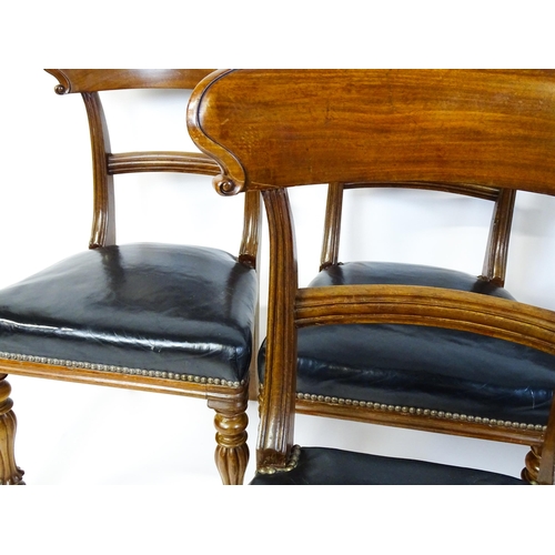 1539 - A set of six 19thC mahogany dining chairs with large curved top rails, bowed, moulded mid rails and ... 