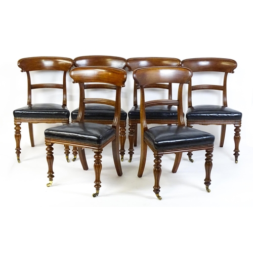 1539 - A set of six 19thC mahogany dining chairs with large curved top rails, bowed, moulded mid rails and ... 