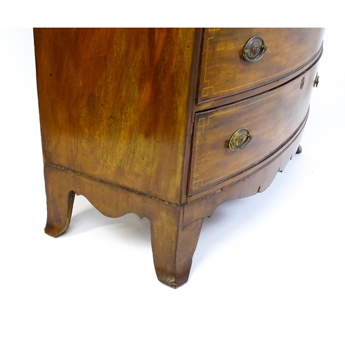 1551 - A mid 19thC mahogany chest of drawers with a bow fronted top above three short over three long drawe... 