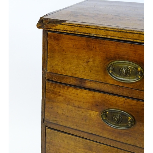 1602 - A late Georgian fruitwood chest of drawers comprising two short over three long drawers raised on sh... 