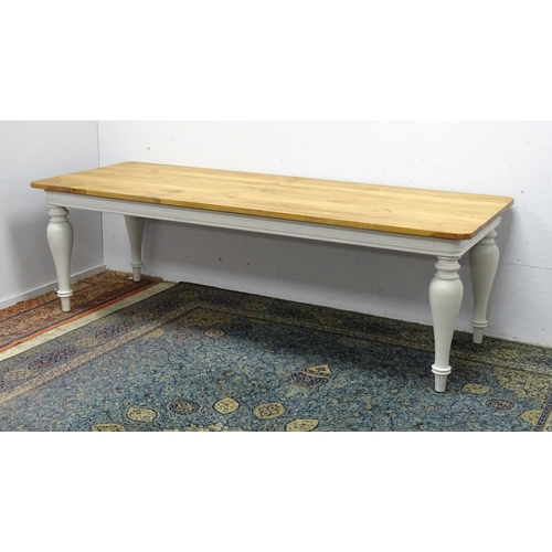 1615 - A late 20thC dining / refectory table with a planked top above a painted base and four baluster turn... 