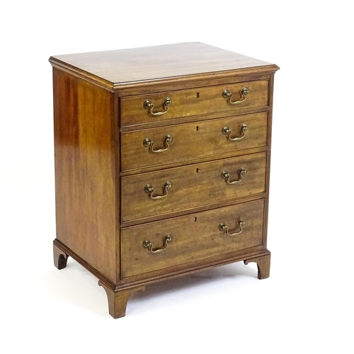 1627 - A 19thC mahogany chest of drawers with a moulded top above four graduated drawers with brass swan ne... 