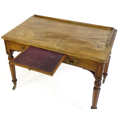 1636 - A 19thC walnut Gothic desk by Hindley & Sons of Oxford St, London with a shaped upstand above two sh... 