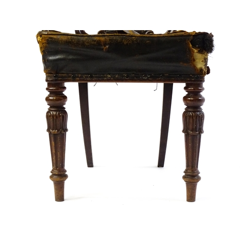 1637 - A 19thC mahogany side chair with a moulded and shaped backrest, vase shaped back splat and a leather... 