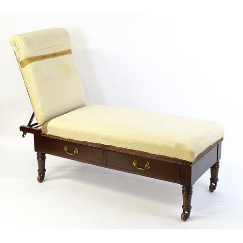 1705 - A Victorian 'Carters Literary Machine' day bed with an adjustable backrest above two short drawers w... 