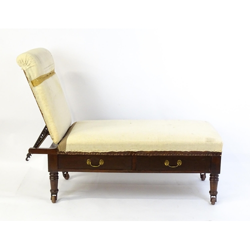 1705 - A Victorian 'Carters Literary Machine' day bed with an adjustable backrest above two short drawers w... 