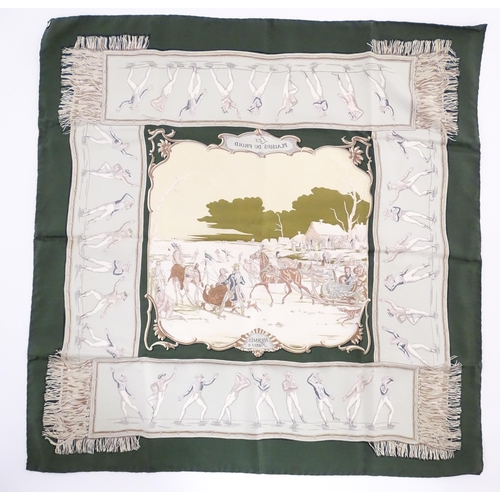 1091 - Vintage fashion / clothing: A boxed Hermes green silk 'Les Plaisirs du Froid' scarf by Hugo Grykar. ... 