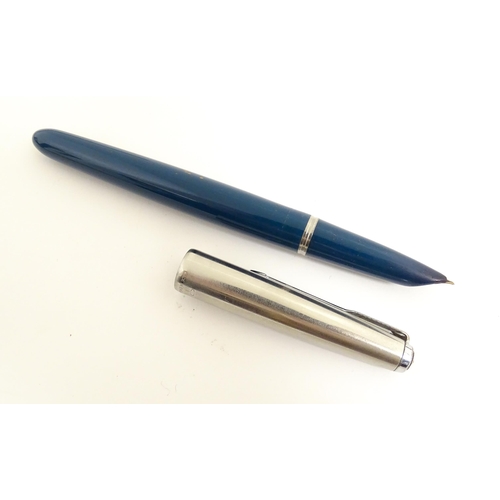 1220A - A quantity of fountain pens, comprising three Parker pens (including boxed Parker 51 model with 14k ... 