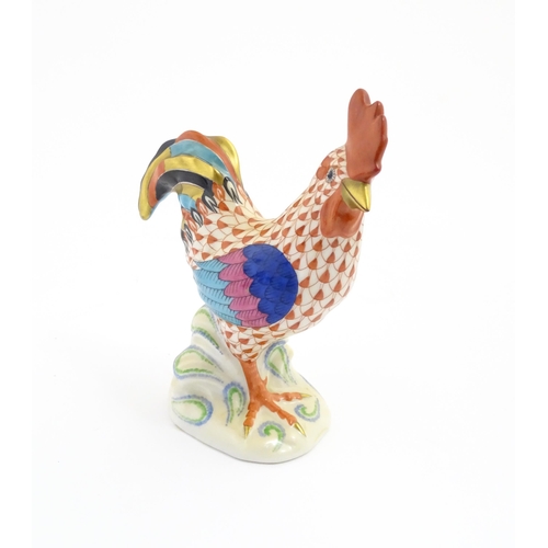 79 - A Herend porcelain model of a cockerel / rooster with fishnet decoration and gilt highlights. Marked... 