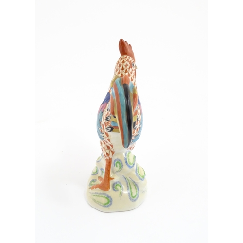 79 - A Herend porcelain model of a cockerel / rooster with fishnet decoration and gilt highlights. Marked... 