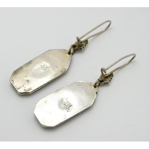 840 - A pair of .925 silver drop earrings set with turquoise coloured cabochon, stamped Ozgazi. Approx 1 1... 