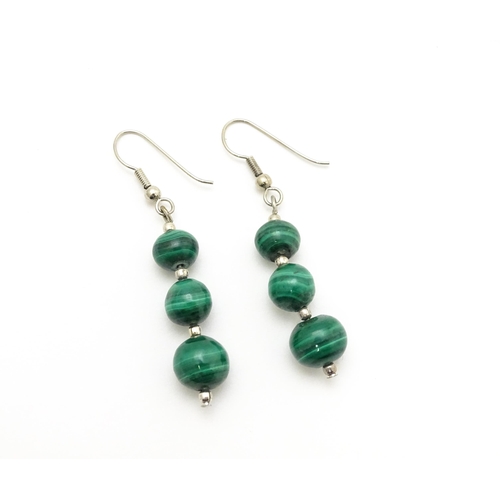 841 - Four assorted pairs of drop earrings set with bead decoration to include tigers eye, malachite etc. ... 