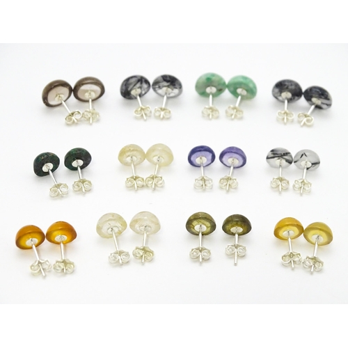 852 - Twelve assorted pairs of stud earrings set with cabochon detail