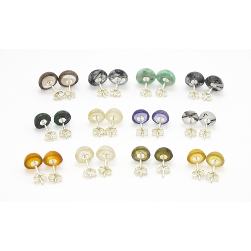 852 - Twelve assorted pairs of stud earrings set with cabochon detail