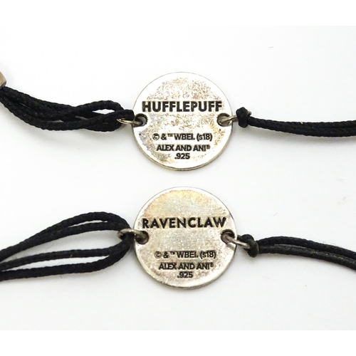 853 - Two Alex & Ani bracelets with .925 silver Harry Potter charms titled Ravenclaw and Hufflepuff (2)